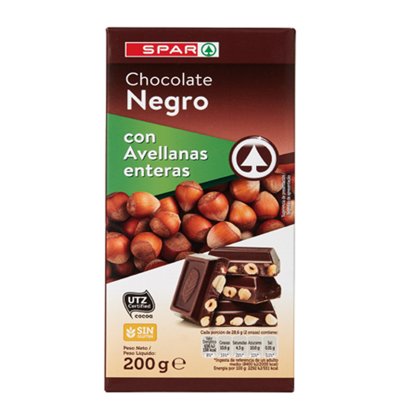 Imagen de CHOCOLATE NEGRO SPAR CON AVELLANAS ENTERAS