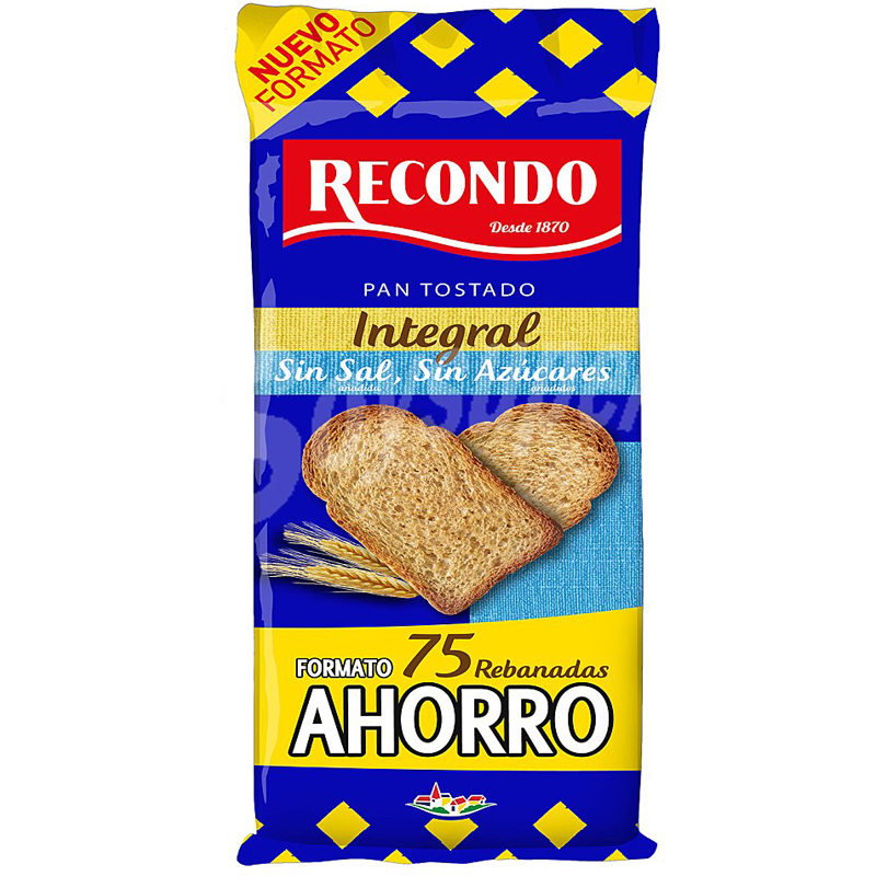 Imagen de PAN TOSTADO RECONDO SIN SAL Y SIN AZUCAR INTEGRAL