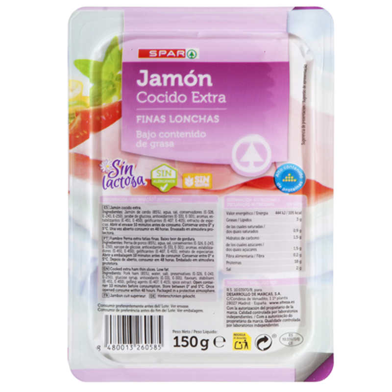 Imagen de JAMON COCIDO EXTRA FINA SPAR