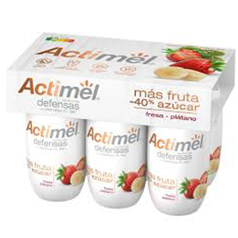 Imagen de ACTIMEL LIQUIDO DANONE MENOS AZUCAR FRESA Y PLATANO