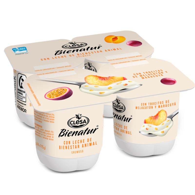 Imagen de YOGUR CLESA BIENESTAR DESNATADO CON TROZOS DE MELOCOTON Y MARACUYA