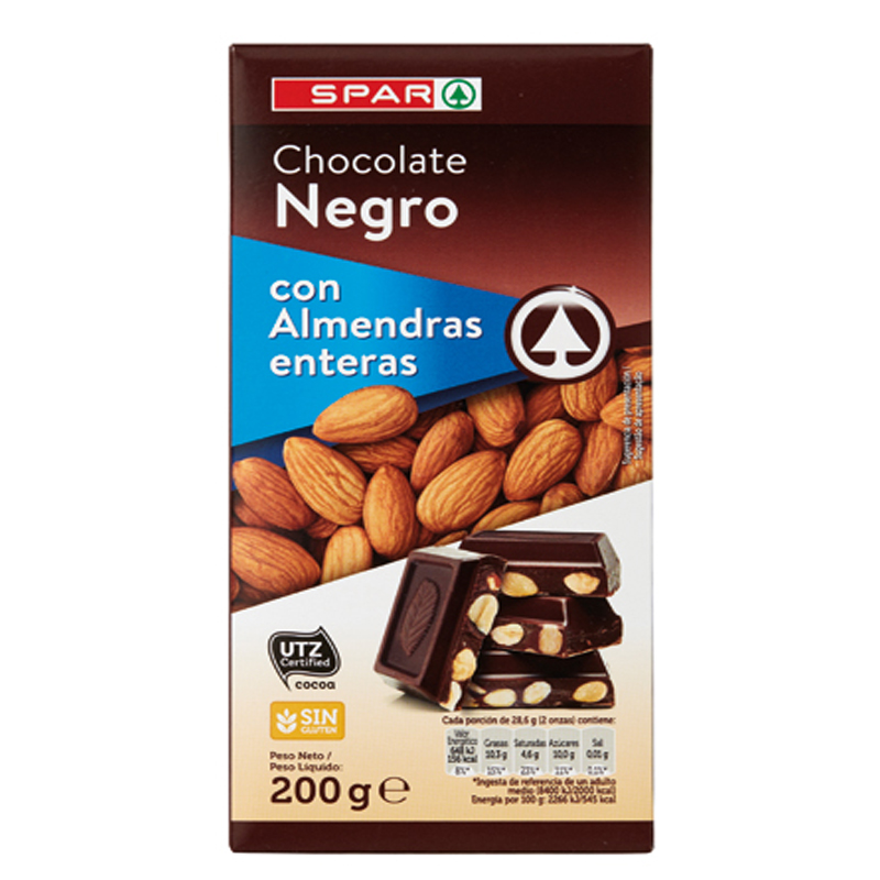 Imagen de CHOCOLATE NEGRO SPAR CON ALMENDRAS ENTERAS